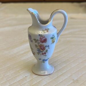 VTG Charming Mini Floral Porcelain Pitcher with Gold Accents-Extra Small